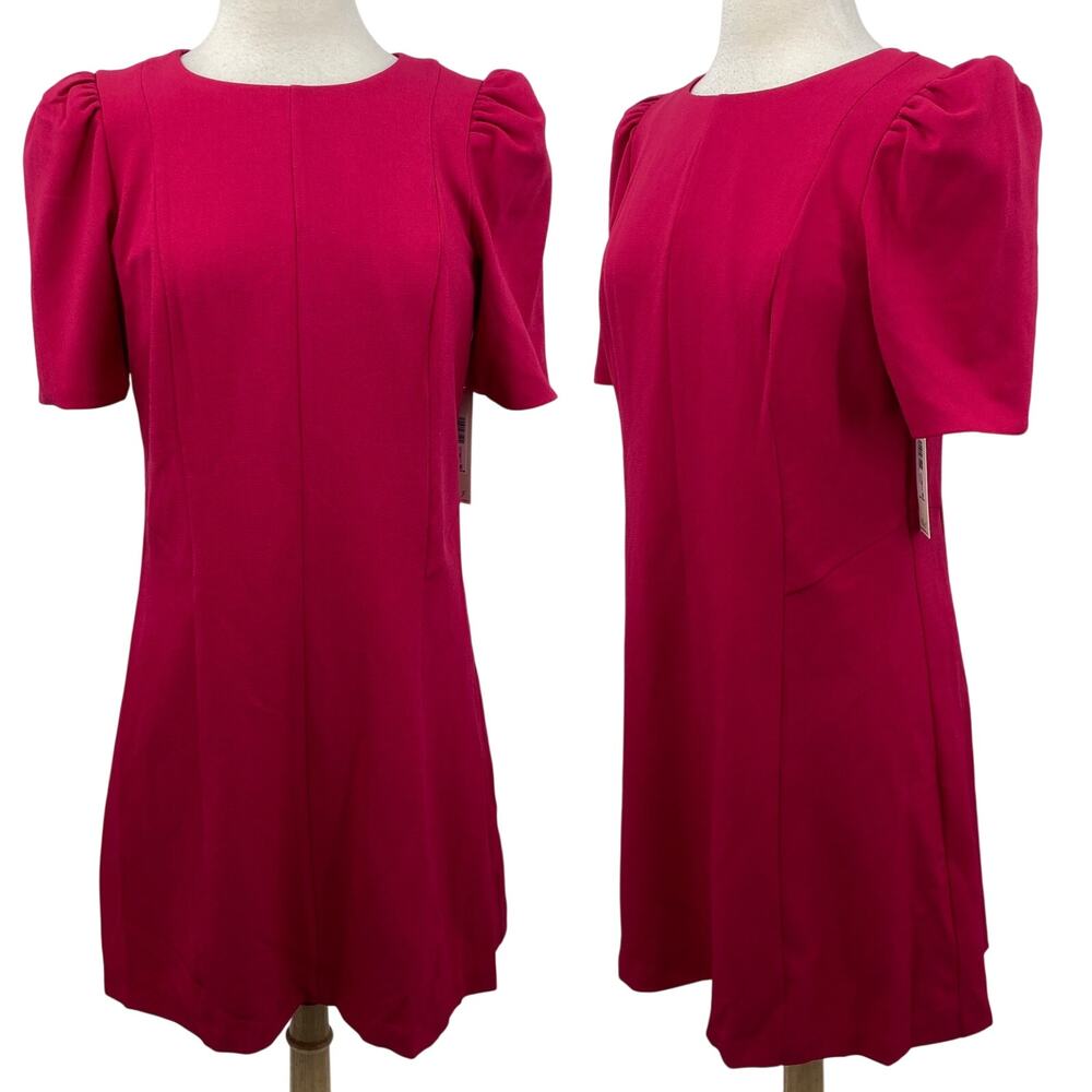 Eliza J Puff Sleeve Mini Cocktail Dress A Line Raspberry Fuschia Pink NEW 10